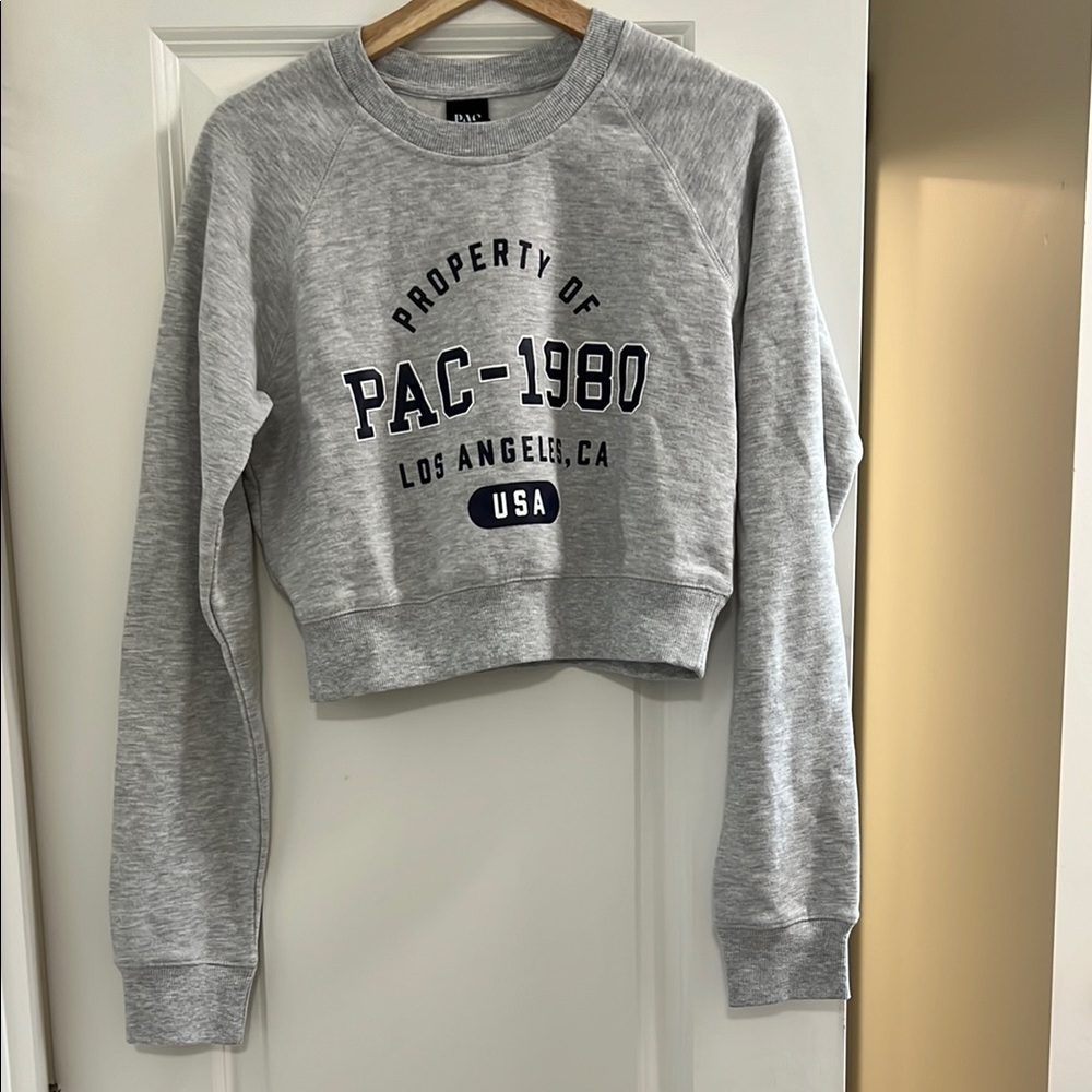 Gray Cropped Sweatshirt with PAC-1980 Print